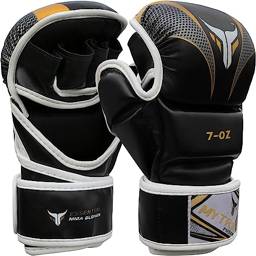 Mytra Fusion MMA Gloves Grappling Gloves Martial Arts Gloves Sparring Gloves Punching Bag Gloves (Black Gold, L/XL)