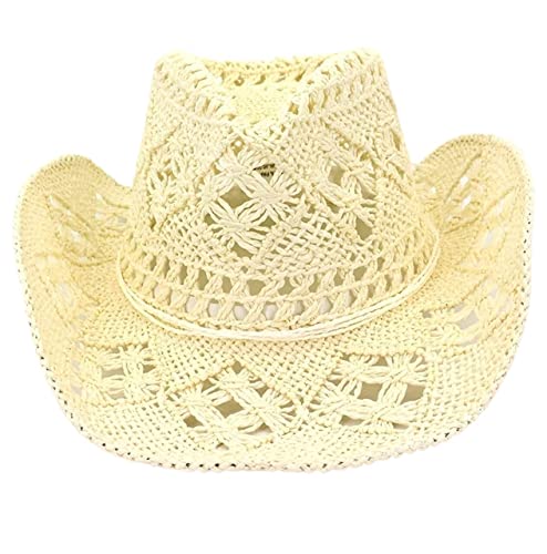 YIHANSS Sonnenhut Strandhut Handgewebt Western Cowboyhut Cowgirlhut Strohhut Sommer Sonnenhut Strohhut Hüte Eine Farbe