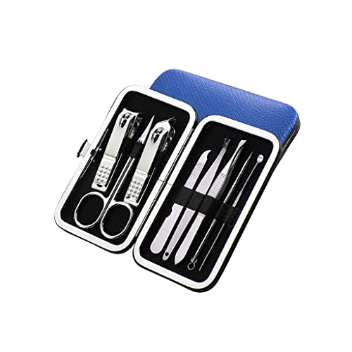 Zehennagelknipser 8-teilige Nagelschneider Set Erwachsene Edelstahl Nagel-Clippers Pediküre Kit Nagelfeile Nagel Clippers Maniküre Schönheitssatz Nagelknipser-Set (Color : Blauw)