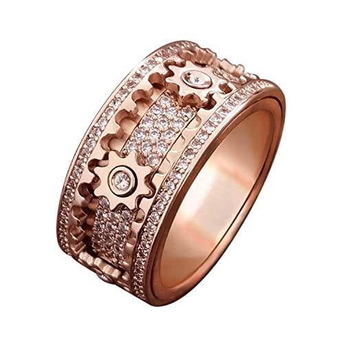 Zappelringe Edelstahl, Stressabbau Ring Zahnrad Angst Ring für Damen Herren Frauen, Drehbarer Spinner Ringe mit Ringbox, Comfort-Fit