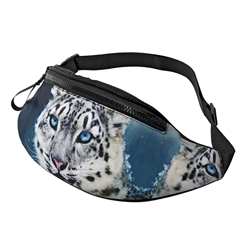 Blue Eyed Snow Leopard Hüfttasche für Damen & Herren Hüfttasche Reisen Yoga Gym für Outdoor Workout Sport Reisen Laufen, Schwarz , Einheitsgröße