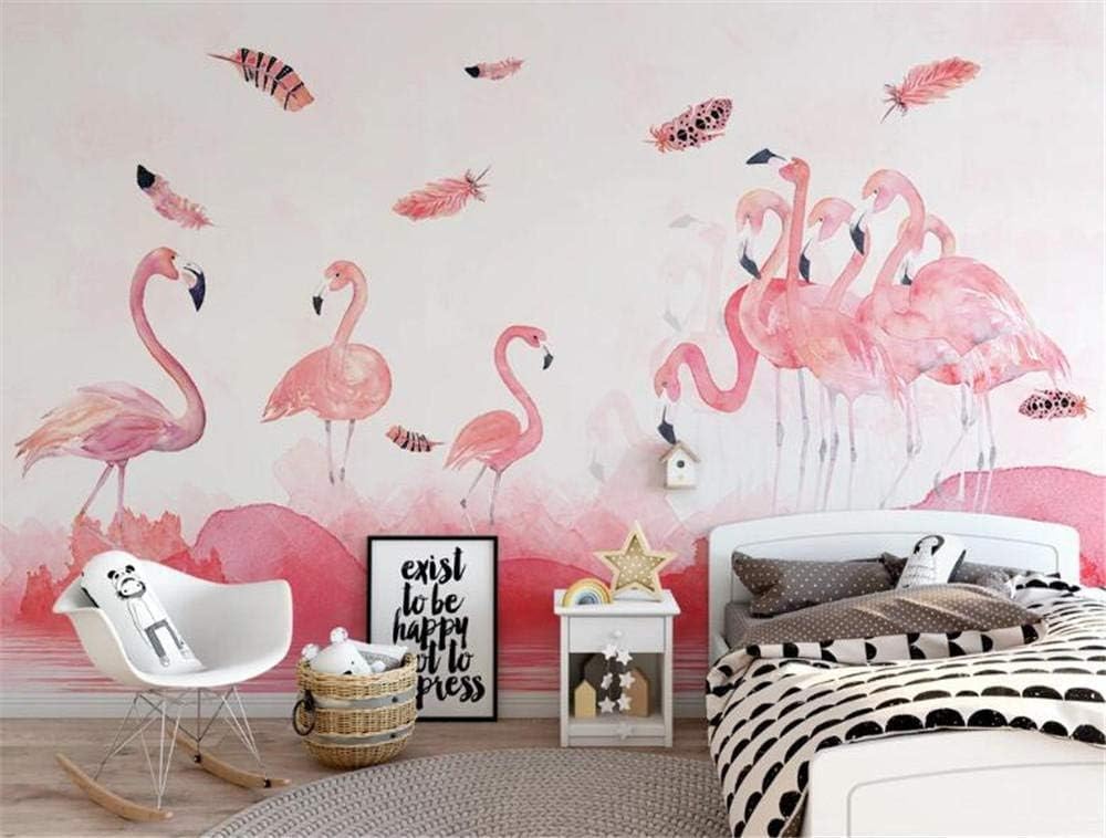 Rosa Flamingo-Feder 3D Tapete Poster Restaurant Schlafzimmer Wohnzimmer Sofa TV Dekorative Wand-200cm×140cm