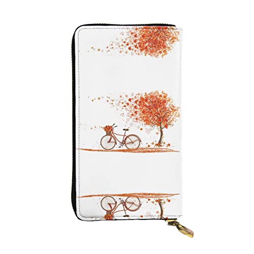 DMORJ Herbstbaum mit altem Fahrrad Leder lange Clutch-Brieftasche: 19 x 10 cm, bequem, leicht, wasserdicht, langlebig, schönes Geschenk, Schwarz, Einheitsgröße, Schwarz , Einheitsgröße