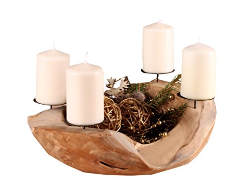 Trendy Home GmbH Adventskranz Adventsschale Teak rund ca. Ø 25 cm Wurzelschale Wurzelholz Holzschale Teakschale Dekoschale