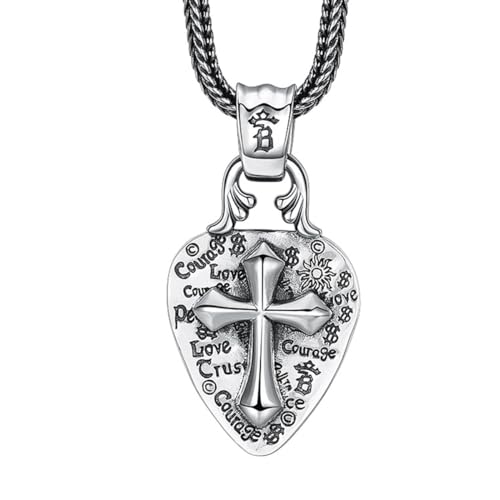 VOYADE S925 Sterling Silber Liebe Kreuz Anhänger, Männer Und Frauen Punk-Kreuz-Anhänger Halskette,Silber,Single Pendant