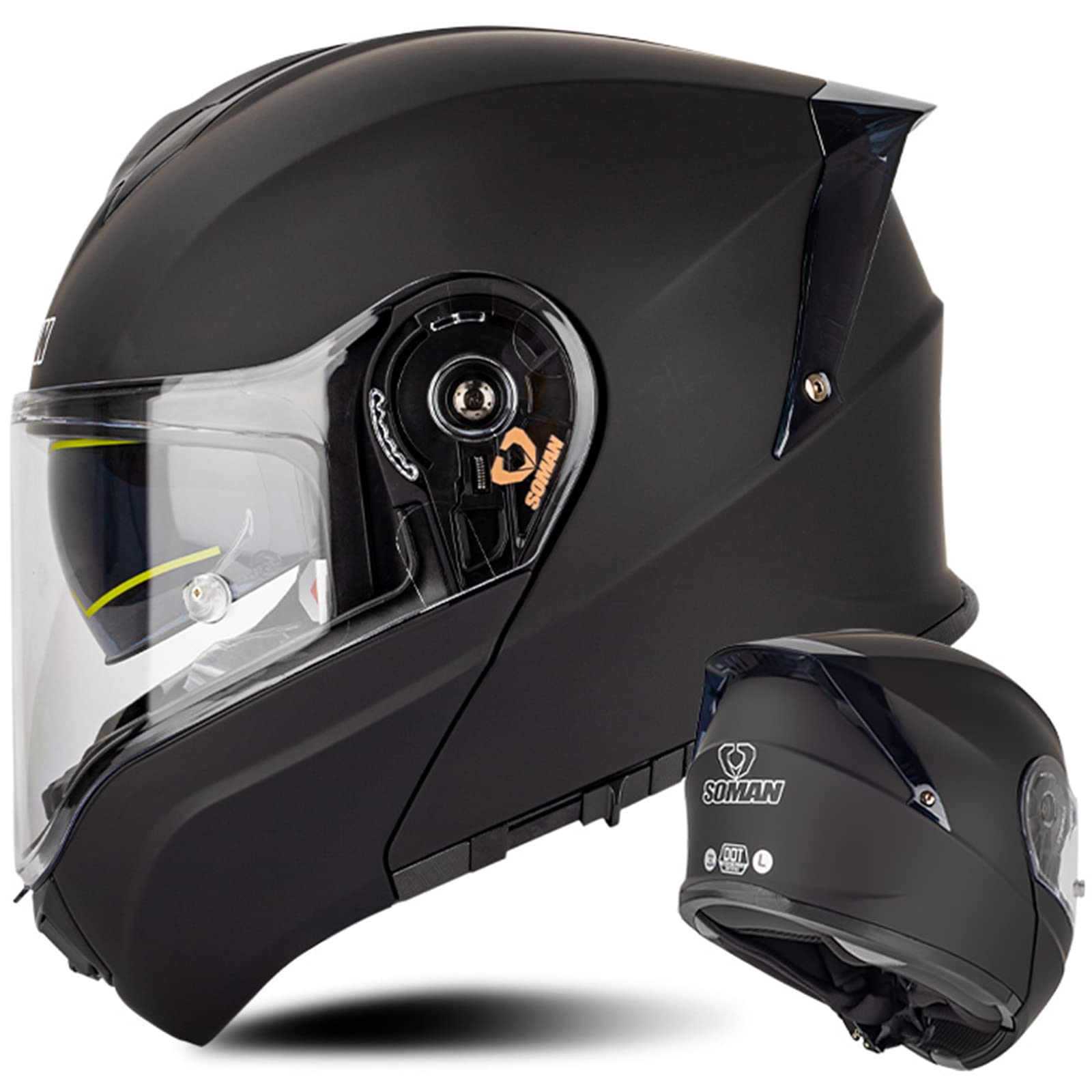 Motorradhelm Klapphelm Integralhelm mit Doppelvisier Sonnenblende DOT/ECE 22.05 Zugelassen Motorrad Sturzhelm für Damen Herren Erwachsene, Schwarz-XL(61~62cm)