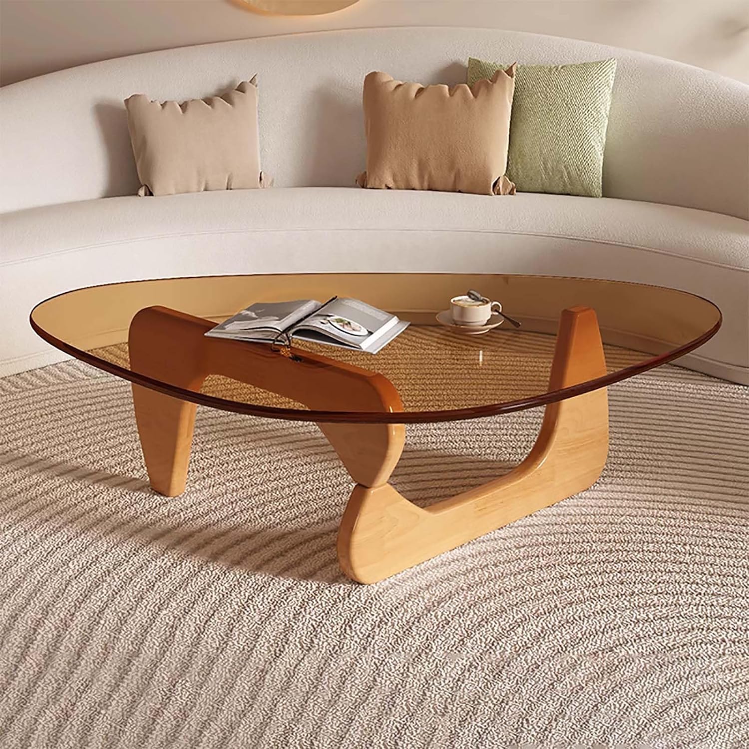 Couchtische für Wohnzimmer Mid-Century-Couchtisch aus Glas, dreieckiger moderner Couchtisch mit Holzsockel, Bauernhaus-Couchtisch, kleine, stilvolle Designmöbel für Wohnzimmer, Heimbüro, Bla