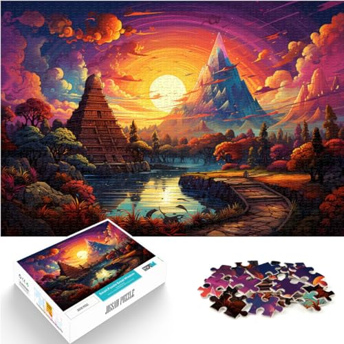 Puzzlespiel, farbenfrohe psychedelische Kunst in Chichén Itzá, 1000-teiliges Puzzle für Erwachsene, Holzpuzzle, Weihnachtswunschliste mit Weihnachtsmann, 1000 Teile (50 x 75 cm)