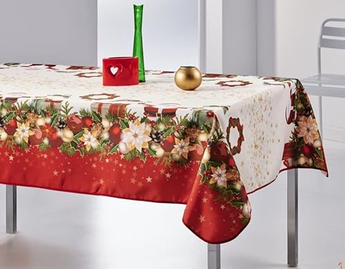 Villages de Provence - Weihnachtstischdecke – schmutzabweisende Tischdecke – abwaschbare Tischdecke – Tischdecke für Weihnachten (Feen-Weihnachten, 350 x 150 cm)