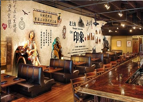 tyujlkjddlf Tapete Wandbild 3D Benutzerdefinierte Alte Shanghai-Bar-Restaurant-Hintergrundwand-400Cmx280Cm