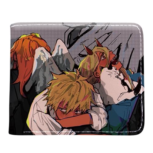 RYNDEX Chains-aw Man Brieftasche Anime, Cartoon-Münztasche Kleine Geldbörse, PU Leder Münzbörse Wallet mit Sichtfenster(Color:Multicolor 1)