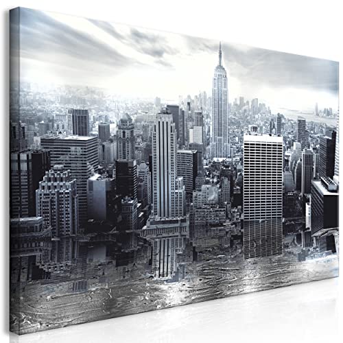 decomonkey Bilder Stadt 120x60 cm 1 Teilig Leinwandbilder Bild auf Leinwand Vlies Wandbild Kunstdruck Wanddeko Wand Wohnzimmer Wanddekoration Deko Modern New York City Panorama Architektur grau