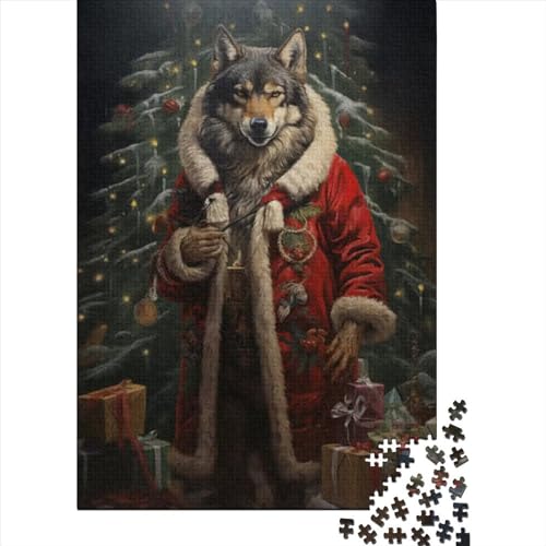 Schwieriges, anspruchsvolles Puzzle mit 1000 Teilen, lustiges Weihnachts-Wolf-Puzzle für Erwachsene, 1000 Teile, Lernspiele, Heimdekorations-Puzzle. (Größe 75 x 50 cm)