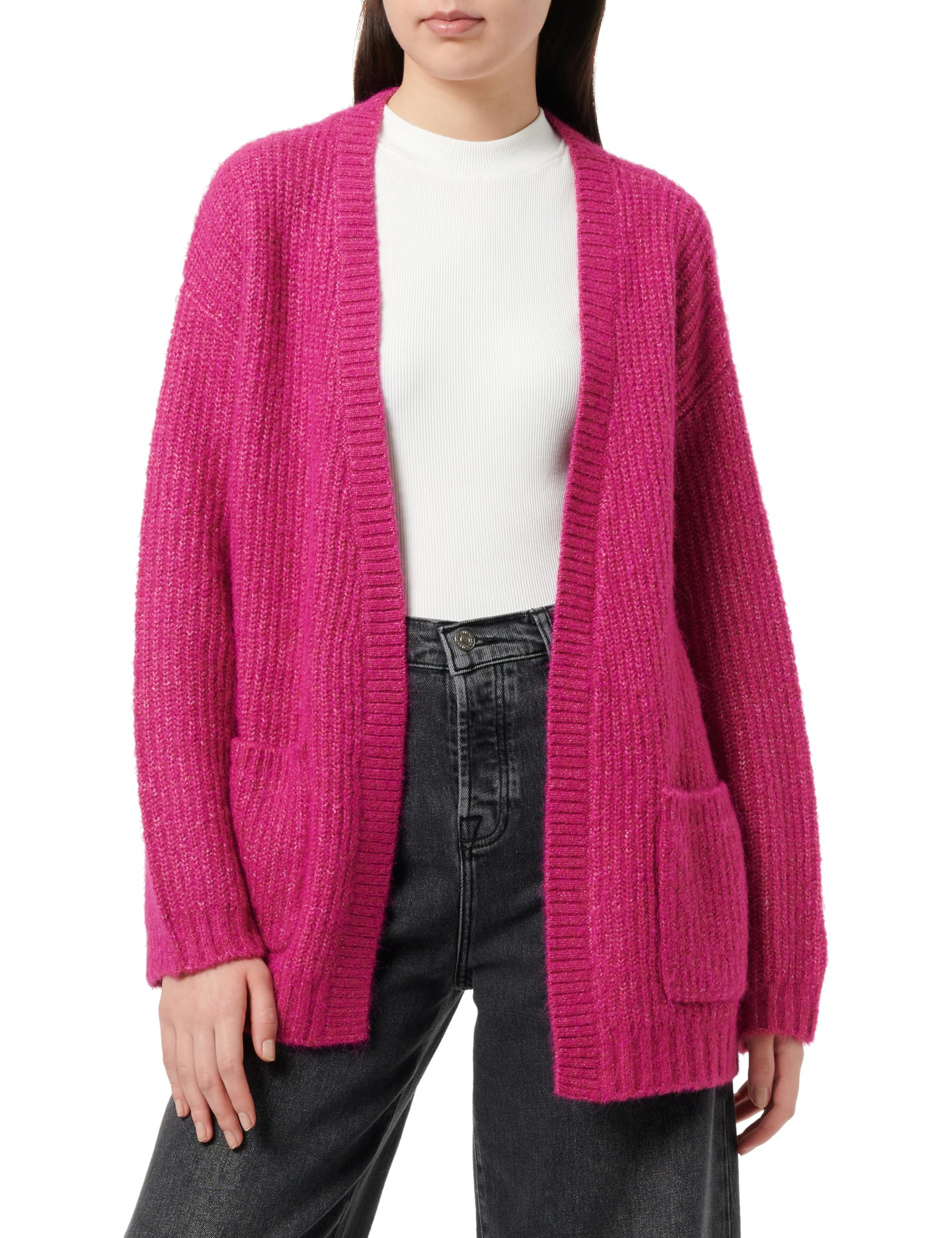 Cartoon Damen Casual-Strickjacke mit V-Ausschnitt Festival Fuchsia,42