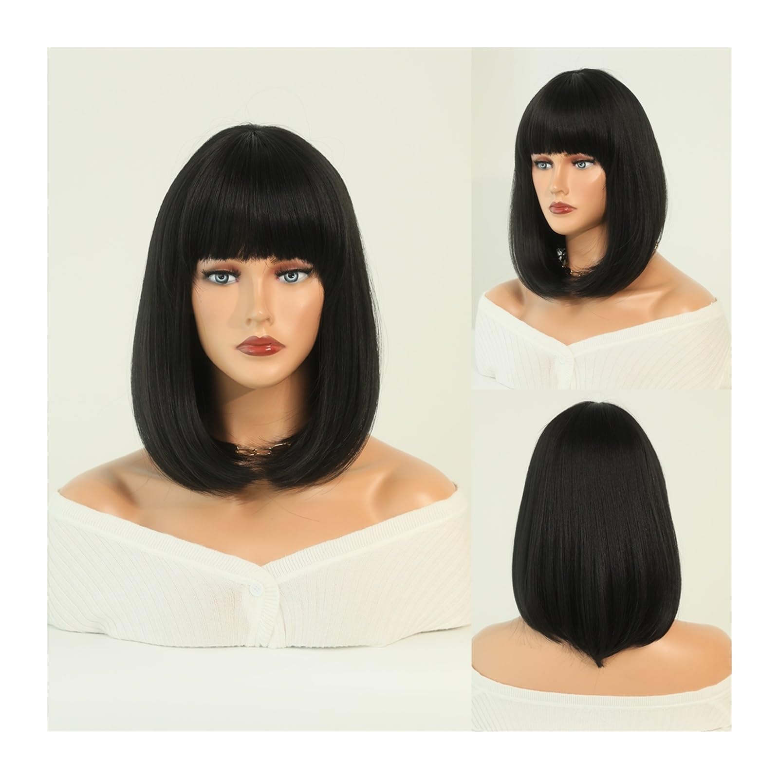 Perücken Kurze gerade Perücken, weißes graues Haar for Frauen, kurze Bob-Synthetik-Perücken mit Pony, Cosplay, Lolita, verwenden Sie natürliches Haar, hitzebeständig Damenperücke(MW1043-802)