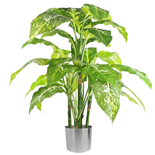 Leaf Künstliche Pflanze für Füchse, Aglaonema, gepunktet, 100 cm, with Metal Planter, LEAF-7013-7202