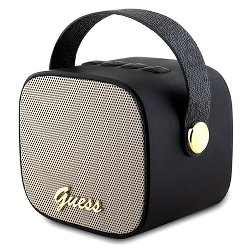 CG Mobile Guess Kabelloser Lautsprecher mit Griff, 5 W, PU-Leder, 4G, Skript-Logo, Schwarz