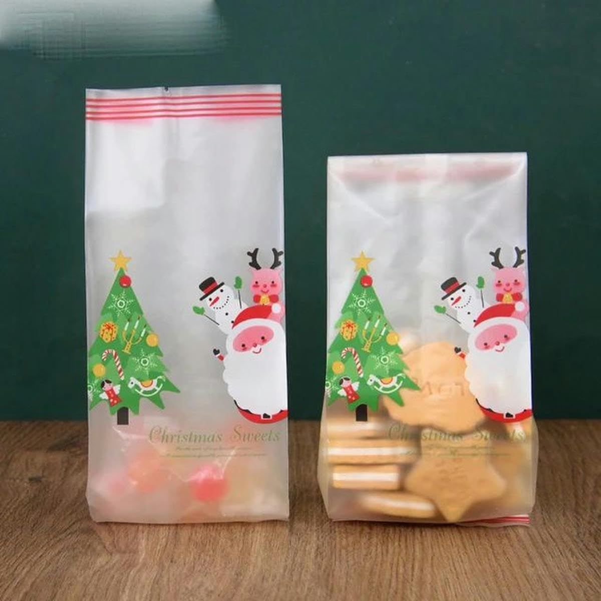 25/50 Stück Schneemann-Plätzchen-Süßigkeitstüten aus Kunststoff zum Backen, Geschenkverpackung, Weihnachtsmann, Weihnachtsbaumschmuck, 2024 Neujahrsparty-Zubehör, D, 22,5 x 8,5 cm, 50 Stück