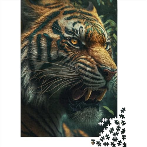 Wilder Dschungeltiger, Holzpuzzle, Puzzle für Erwachsene und Jugendliche, 500-teiliges Puzzle für Erwachsene und Jugendliche, pädagogisches Spielzeug zum Stressabbau, Puzzle, 52 x 38 cm