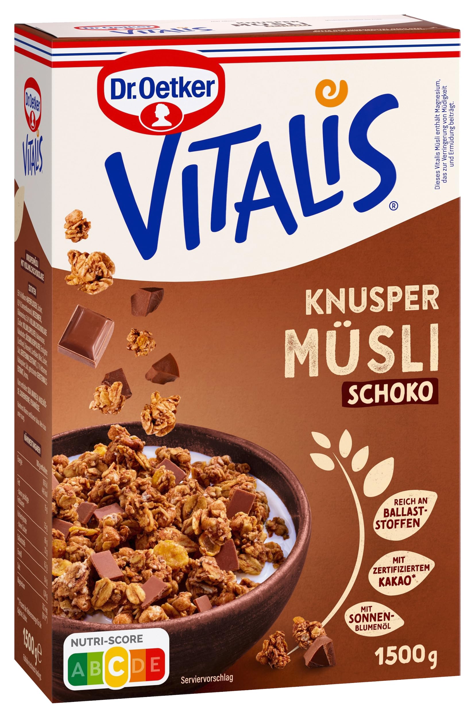 Dr. Oetker Vitalis Knuspermüsli Schoko: Großpackung Knuspermüsli mit Vollmilchschokolade, 4er Packung, (4 x 1,5kg)