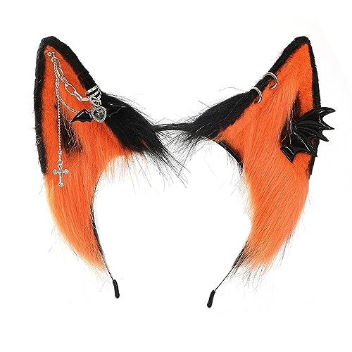 Niedlicher Wolf Ohr Cosplay Haarreif mit Legierung Ohrring Frau Teenager Stirnband für Live Broadcast Cartoon Karneval Haarband Cosplay Haarschmuck Wolf Füchse Ohren Haarband Anime Cosplay Halloween