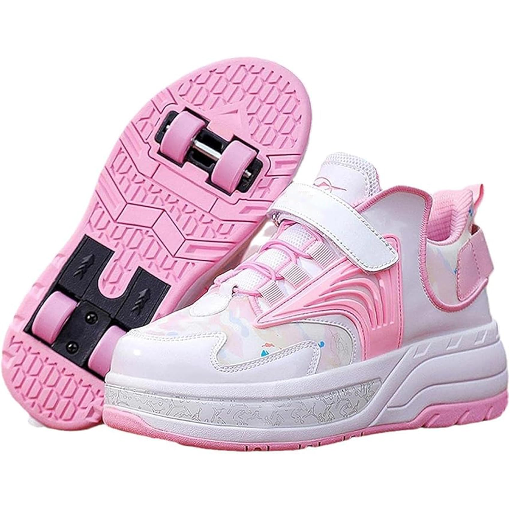 Turnschuhe für Jungen und Mädchen, Sportschuhe mit 4 Rädern, Skateboardschuhe, 2-in-1-Multifunktions-Rollschuhe, Outdoor-Laufschuhe, Pink Pink, 36 EU