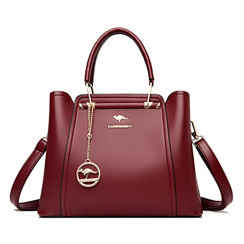 ohodhmnu Damen Tragetasche, Damen Crossbody Tasche Luxus 3 Schichten Schultertaschen PU Leder Handtaschen Große Kapazität Tasche Herbst Winter Dating Tasche, burgunderfarben, Small