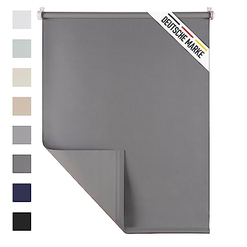 Blumtal Verdunklungsrollo 120 x 155cm - Klemmfix Rollo ohne Bohren, Rollos für Fenster ohne Bohren, Klemmrollo für Fenster und Tür, Grau