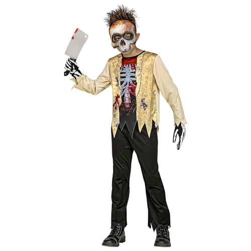 Widmann - Kinderkostüm Zombie-Skelett, 3-teilig, Oberteil, Hose und Maske, Totenkopf, Knochen, blutverschmiert, Horror, Psycho, Killer, Kostüm, Verkleidung, Mottoparty, Karneval, Halloween