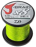 DAIWA J- Braid X8, Chartreuse, 0.13mm, 8.0kg / 18.0lbs, 1500m, Rund Geflochtene Angelschnur, 12750-213