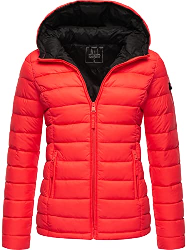 MARIKOO Damen Übergangsjacke leichte Steppjacke kurz mit Kapuze Lucy Neon Coral Gr. M