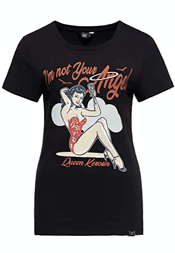 Queen Kerosin Damen Vintage Shirt | T-Shirt | Slim Fit | Frontprint | Kurzarmshirt | Pin-Up | Rockabilly I´m Not Your Angel