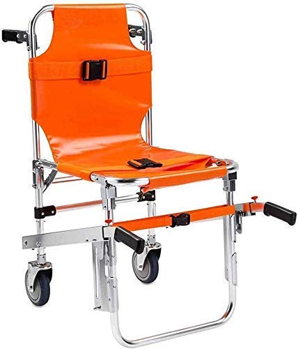 n Leichter, leichtgewichtiger, zusammenklappbarer Evakuierungslift für Krankenwagen, Feuerwehrleute, Treppe, Notfall-Evakuierungsstuhl mit Sicherheitsgurt und 4 Rädern (Orange) (Orange)