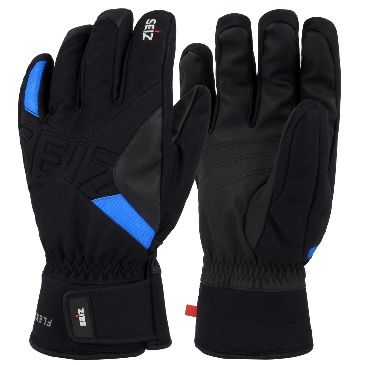 SEiZ Erwachsene Flexible Handschuhe, Schwarz/Blau, 9.5