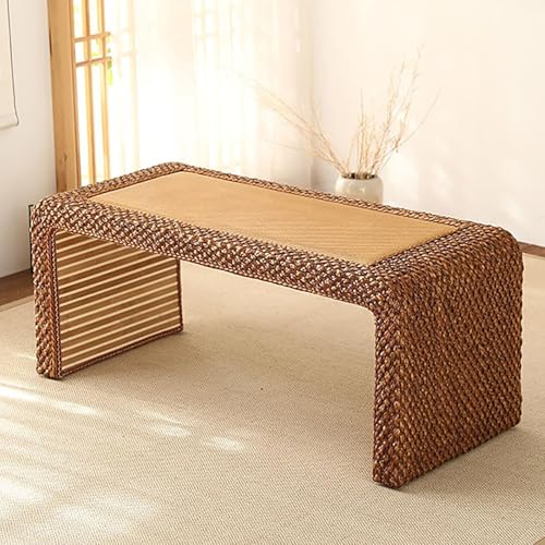 Gvqng Couchtische, Couchtisch Aus Geflochtenem Rattan, Tatami-Teetisch, Rechteckiger Couchtisch FüR Wohnzimmer, Niedriger Tisch, Tatami-Tisch, Bodentisch,A,120 * 50 * 50cm