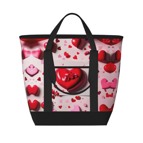 YQxwJL Isolierte Kühltasche mit Valentinstag-Aufdruck, großes Fassungsvermögen, Einkaufstasche, Reisetasche, Strand, wiederverwendbare Einkaufstasche für Erwachsene, Schwarz, Einheitsgröße