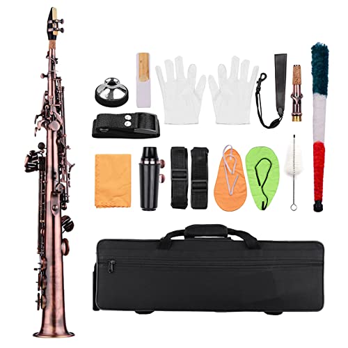 Professionelle Rote Bronze Gerade BB Sopran Saxophon SAX Holzwind Instrumente Schnitzenmuster Mit Gehäusehandschuhen Tuch Riemen Pinsel