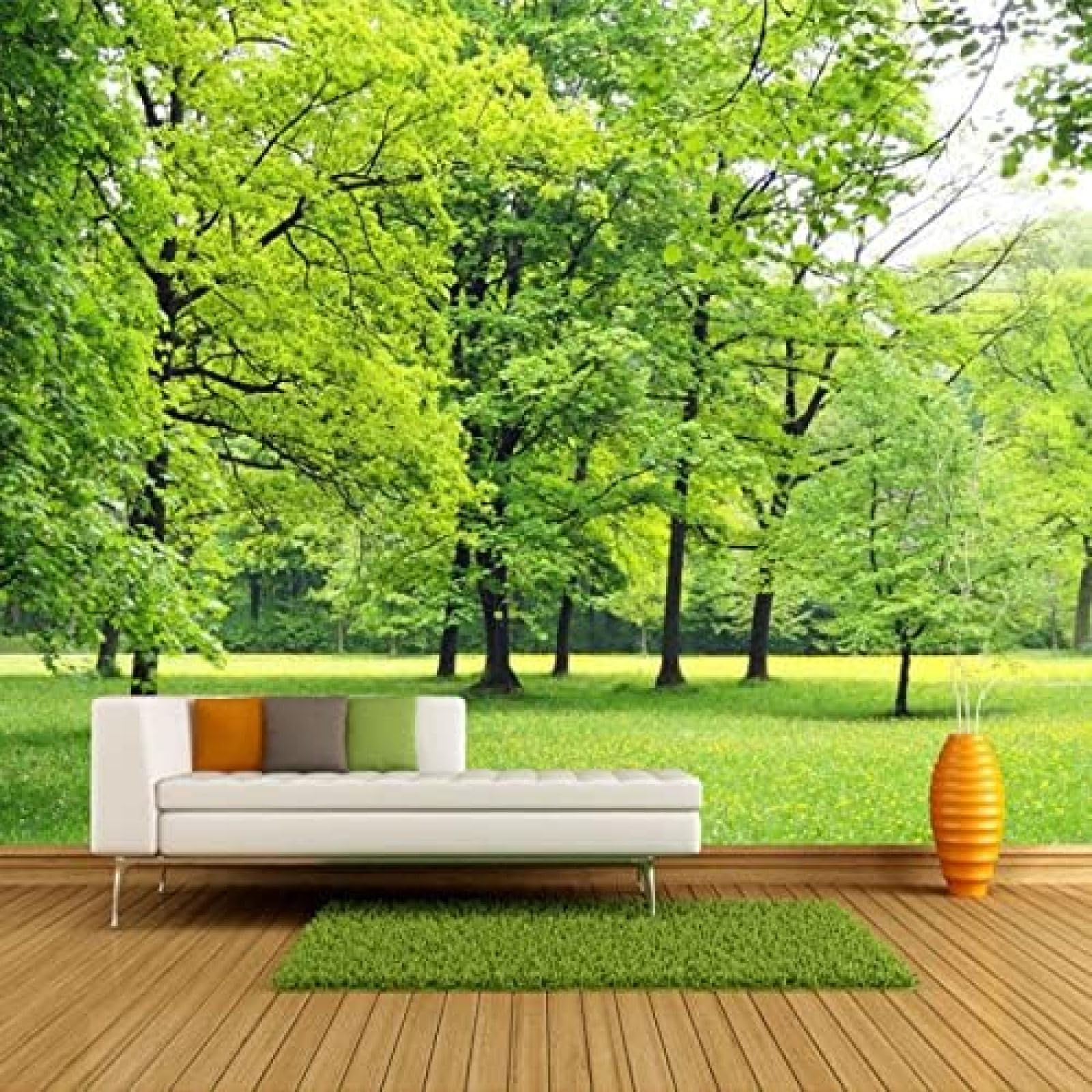 XLMING Grüner Wald Stroh Bilder 3D Tapete Wohnzimmer Sofa Schlafzimmer Esszimmer Home Dekoration Wand-150cm×105cm