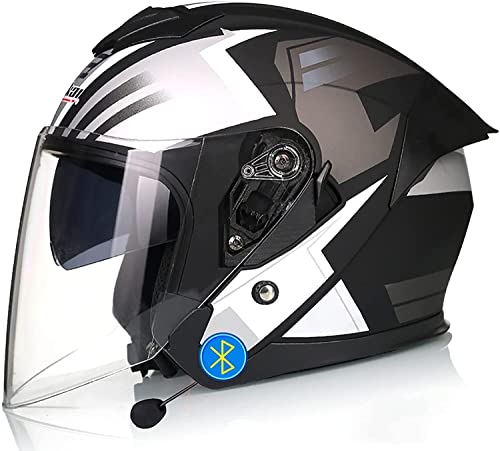 Bluetooth Motorradhelm,DOT/ECE Zertifiziert Retro 3/4 Jethelme Motorradhelm Herren Damen mit HD Doppelvisier,Rollerhelm Jethelm ScooterHelm Biker Chooperhelm (Color : D, Größe : 2XL=63-64cm)