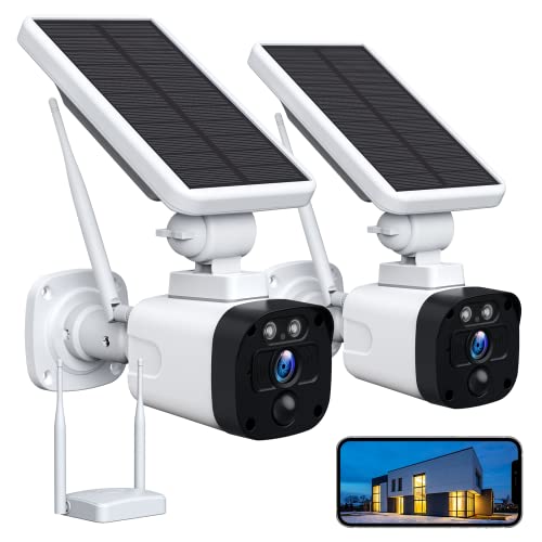 Camcamp Überwachungskamera Aussen Akku Solar, 2K Kamera Überwachung Aussen WLAN mit PIR Personenerkennung 2-Wege-Audio Fernansicht IP66 Wasserdicht, 2 Stück