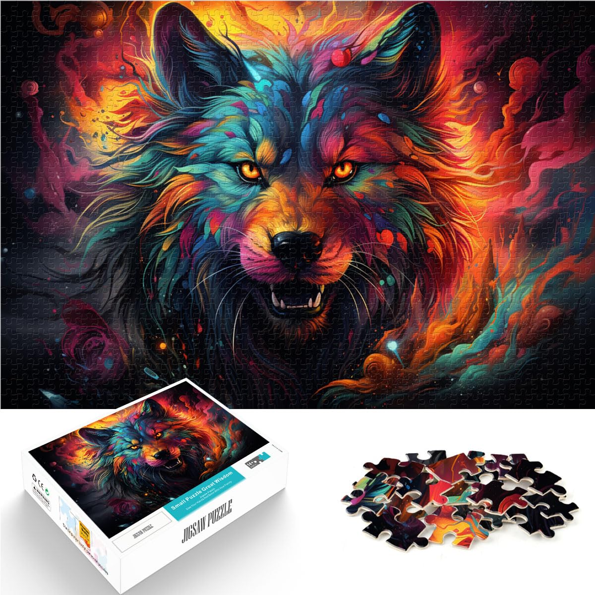 Puzzle für farbenfrohe Kunst, Wolf-Kunst, Puzzle für Erwachsene, 1000 Teile, Holzpuzzle, schwierige Puzzles, 1000 Teile (50 x 75 cm)