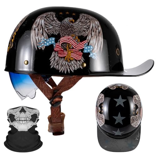 Motorrad Halbhelm Halbschalenhelm Baseballmütze-Helm ECE-Zulassung Motorradhelm Baseball Cap Blaue GläSer Mit Farbverlauf Mit Atmungsaktiven Poren Schnellverschluss M-2XL 57-64CM