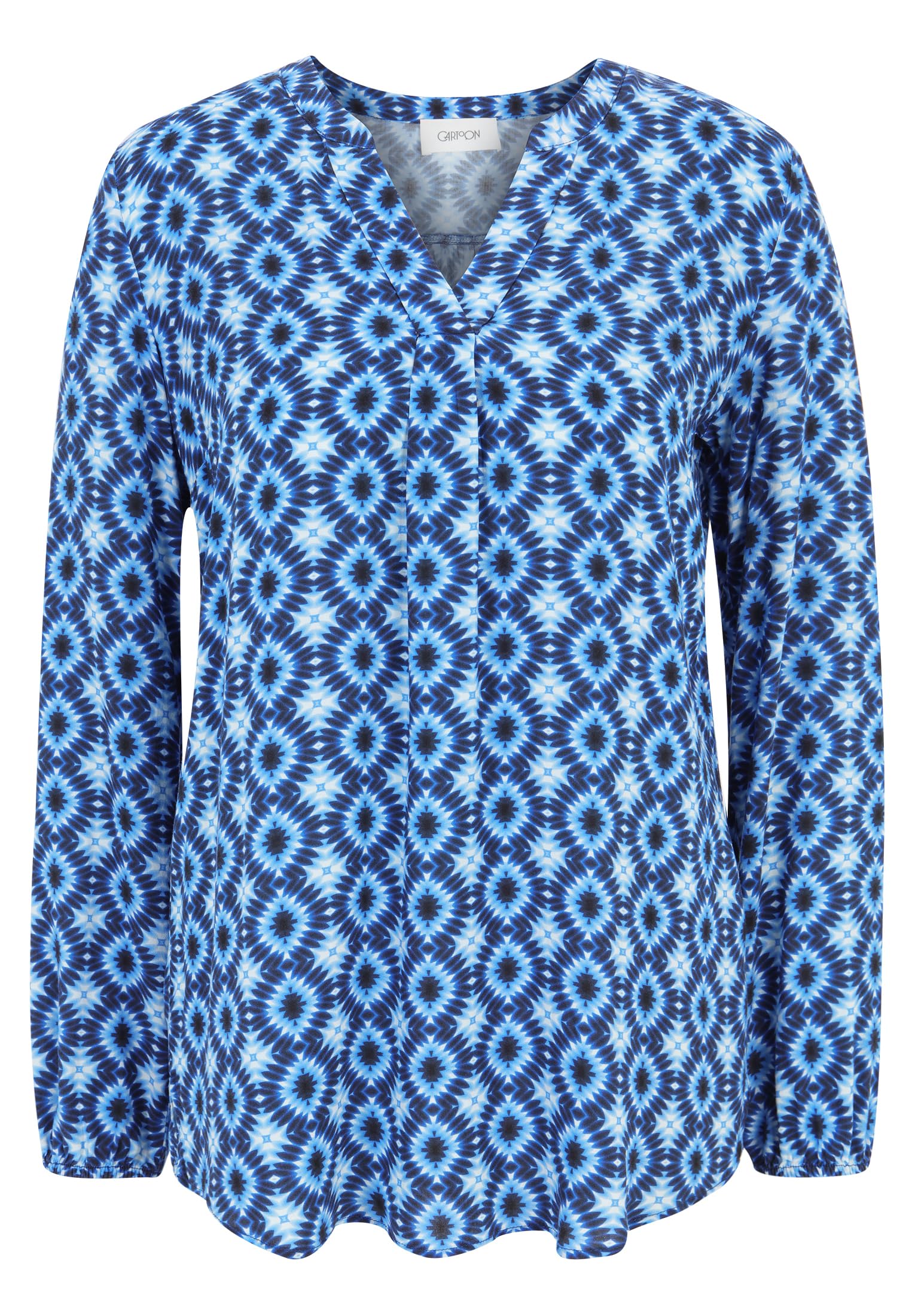 Cartoon Damen Blusenshirt mit Muster Blau/Blau,38