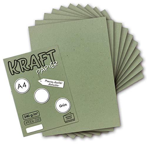 100x Vintage Kraftpapier in Grün - DIN A4 21 x 29,7 cm - 210 x 297 mm - 240 g/m² natur-Grünes Recycling-Papier, 100% ökologisch Bastel-Karton Einzel-Karte UmWelt by GUSTAV NEUSER®