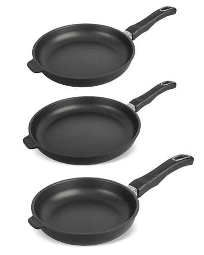 3er-Set Original Gundel Bratpfannen INDUKTION, Ø 20, 24, 28 cm, PFOA-frei, Akku-Therm Boden, abnehmbare Griffe inklusive, Pfannenset