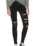 Gladiolus Damen Skinny Hose Jeans Strecken Ripped Loch Lässige Jeanshose Schwarz EU38