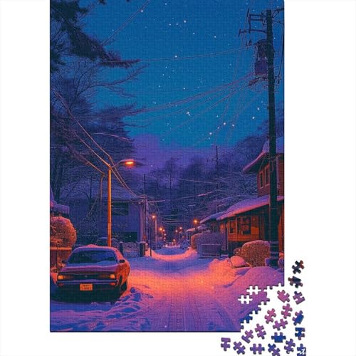 Unter dem Winterhimmel Holzpuzzle Erwachsenenpuzzle Kunstpuzzle für Erwachsene 1000 Teile ganze Familie und die 29,53x19,69 Zoll