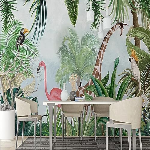 XLMING Pflanze Flamingo-Giraffe 3D Tapete Home Dekoration Wohnzimmer Sofa Schlafzimmer Tv Hintergrund Wand-250cm×170cm