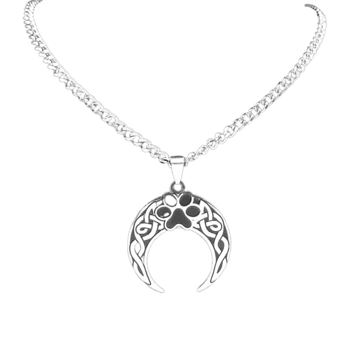 XIPIEIO Herrenmode-Trend-Halskette Wikinger-Keltikknoten Pfote Tierfußabdruck-Halskette Mond nordisches Amulett Halsketten Schmuck personalisiertes Geschenk