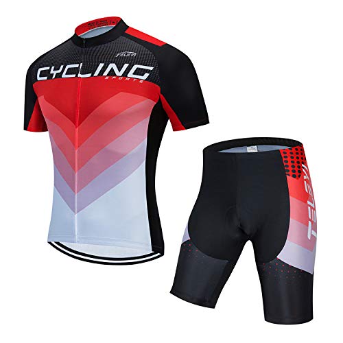 JPOJPO Herren Radtrikot Set Radtrikot Kurzarm + Männer Radhose Mit 5D Sitzpolster Tops S-3XL